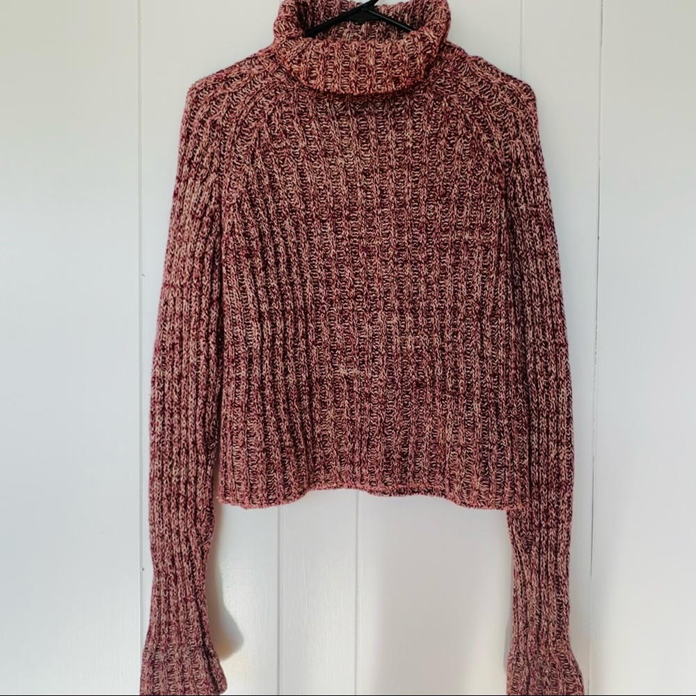 J Crew Maroon Chunky Knit Turtleneck Petite Medium